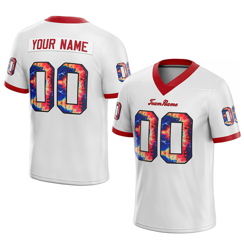 customized authentic tie dye football jersey white-red mesh