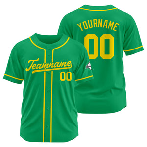 Camiseta de béisbol personalizada con diseño bordado & estilo hip hop & color verde y amarillo