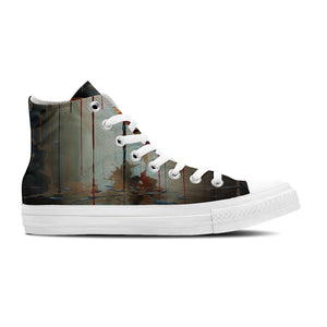 Fluid Expressions: Zapatillas de lona de caña alta con ilustraciones de libélulas con efecto de goteo: libera tu estilo con cada paso