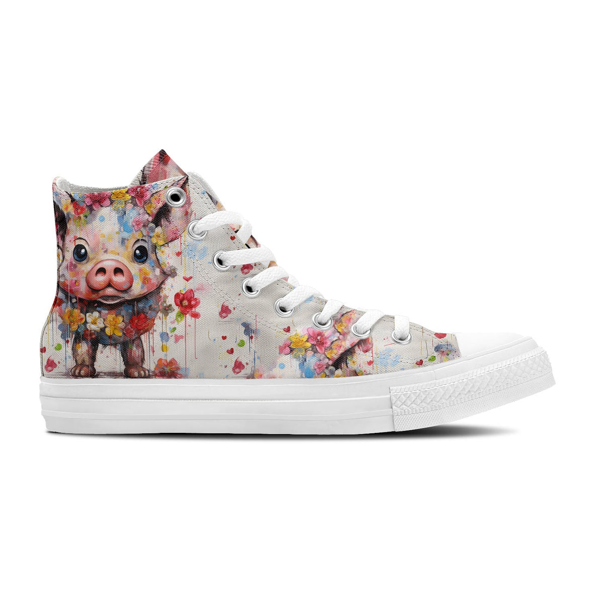 Whimsical Piggies: Zapatillas unisex de media caña de lona: Adéntrate en un mundo mágico con divertidos estampados de cerditos para hombre y mujer
