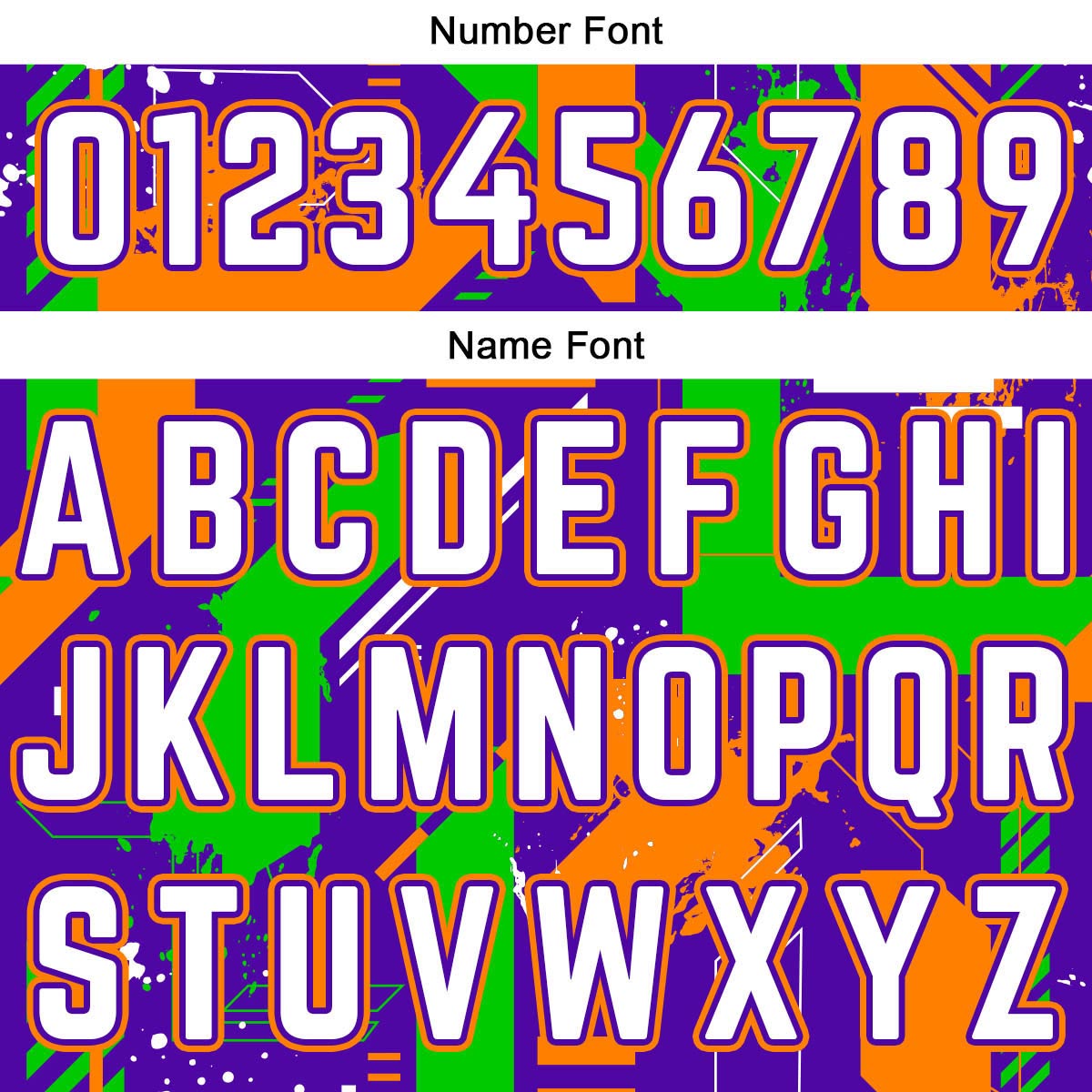 Uniforme de baloncesto personalizado de geometría púrpura y naranja con tu logotipo-nombre y número impresos