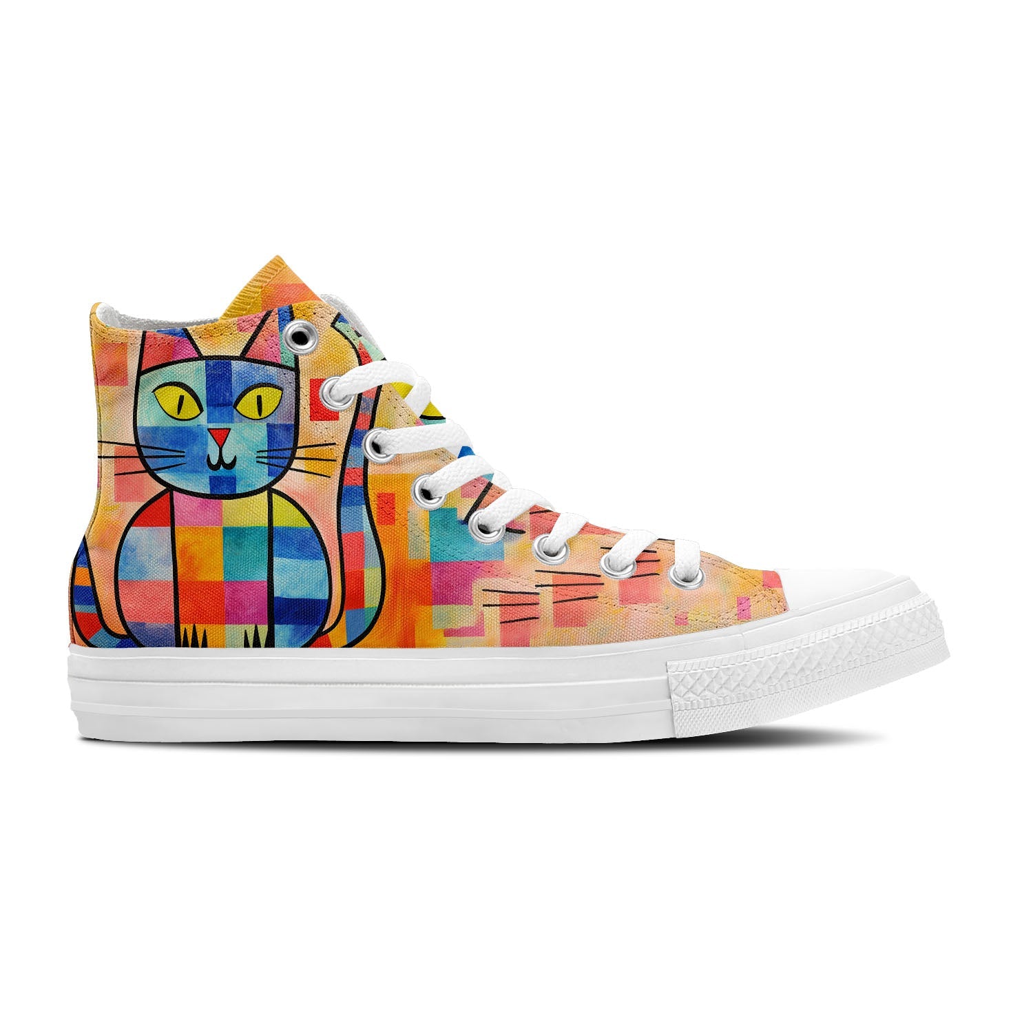 Pasarela creativa: da rienda suelta a tu imaginación con estas zapatillas de lona de caña alta: moda unisex adornada con el encanto y la originalidad de los estampados inspirados en gatos