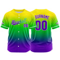 Dise?o personalizado de camiseta de béisbol con estampado completo en morado verde y amarillo