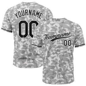 Camiseta de béisbol con dise?o personalizado de estampado completo camuflaje gris