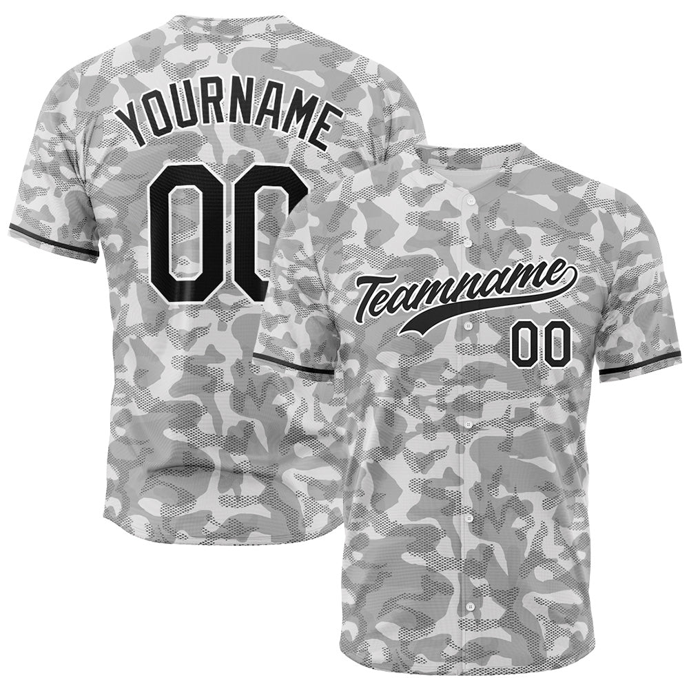 Camiseta de béisbol con dise?o personalizado de estampado completo camuflaje gris