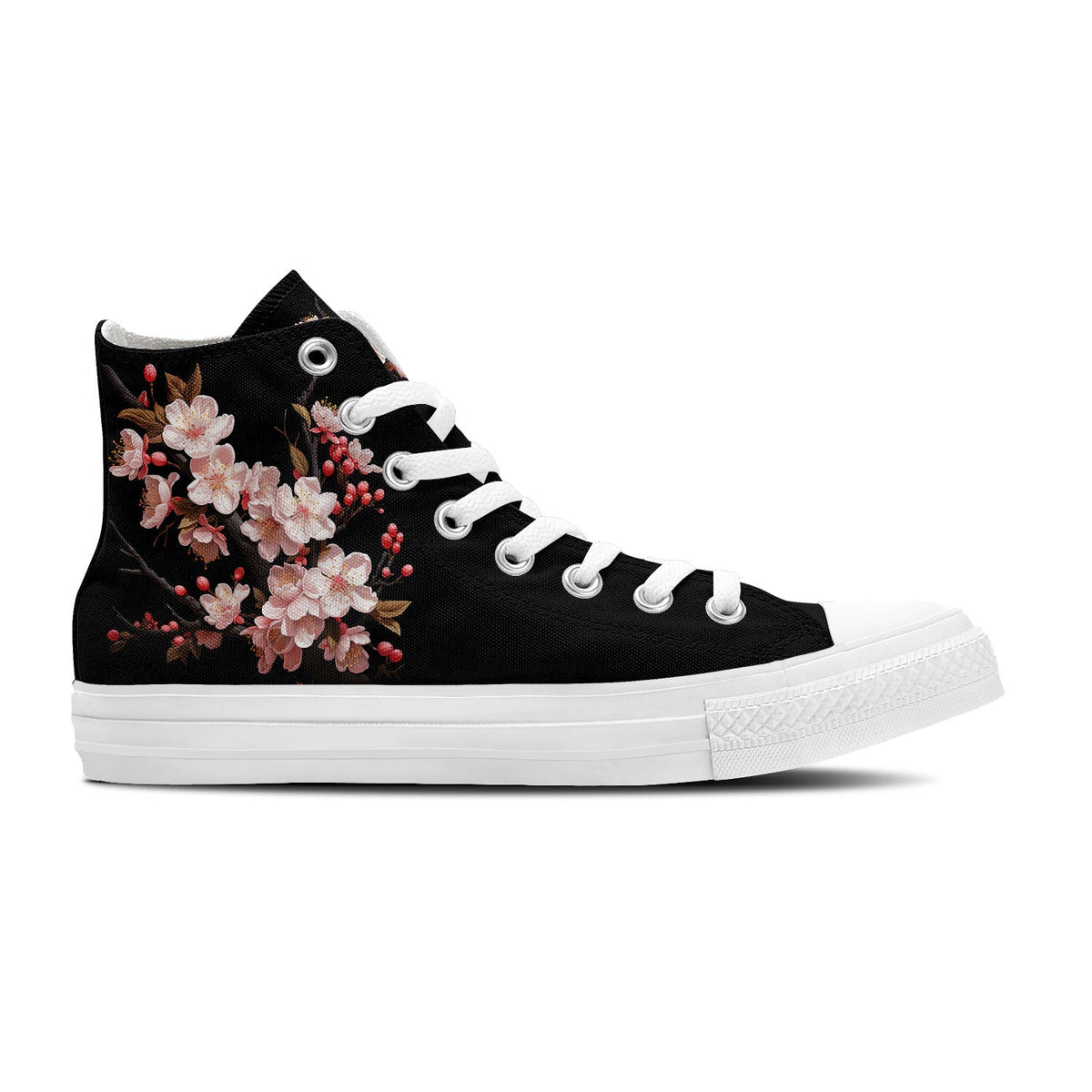 Armonía primaveral: deja volar la belleza de la naturaleza con estas zapatillas de lona de media caña para hombre y mujer El estampado de flores de ciruelo transforma cada paso en una sinfonía floral