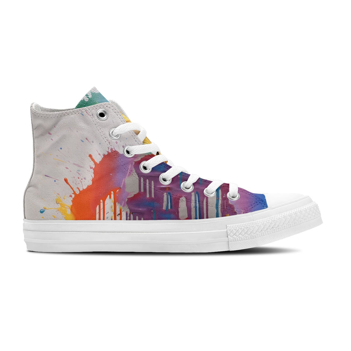 Compañeros coloridos: Zapatillas de lona de caña alta con ilustraciones de perros con efecto de goteo: ¡desata tu estilo con cada paso-con un toque de moda canina!