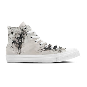 Dragonfly Dreams: Zapatillas de lona de caña alta con diseño de tinta japonesa -Moda unisex inspirada en el arte de Oriente