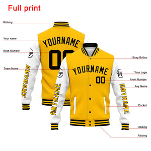 Chaqueta universitaria personalizada estilo Letterman para hombres-mujeres y jóvenes-color amarillo y negro