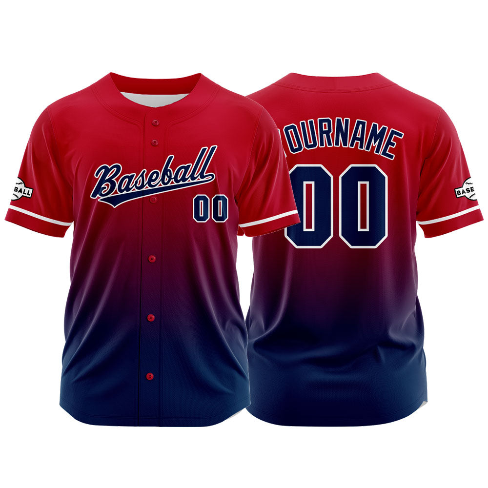 Camiseta de béisbol con dise?o personalizado estampado completo color rojo y azul marino