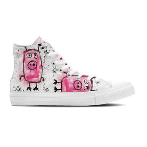 Adorable Oink: Déjese seducir por la ternura con nuestras zapatillas de lona de media caña con divertidos dibujos de cerditos: moda divertida para hombres y mujeres