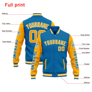 Chaqueta universitaria personalizada estilo Letterman para hombres-mujeres y jóvenes-color azul y naranja