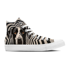 Canine Canvas: Zapatillas de lona de media caña para hombre y mujer -Déjese cautivar por el arte del mejor amigo del hombre con imágenes de perros en estilo Op Art