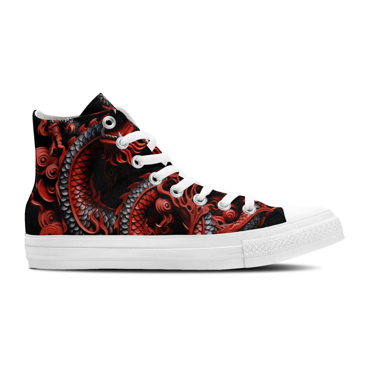 Eleva tu estilo con estas zapatillas de lona de media caña inspiradas en dragones: una declaración de moda unisex