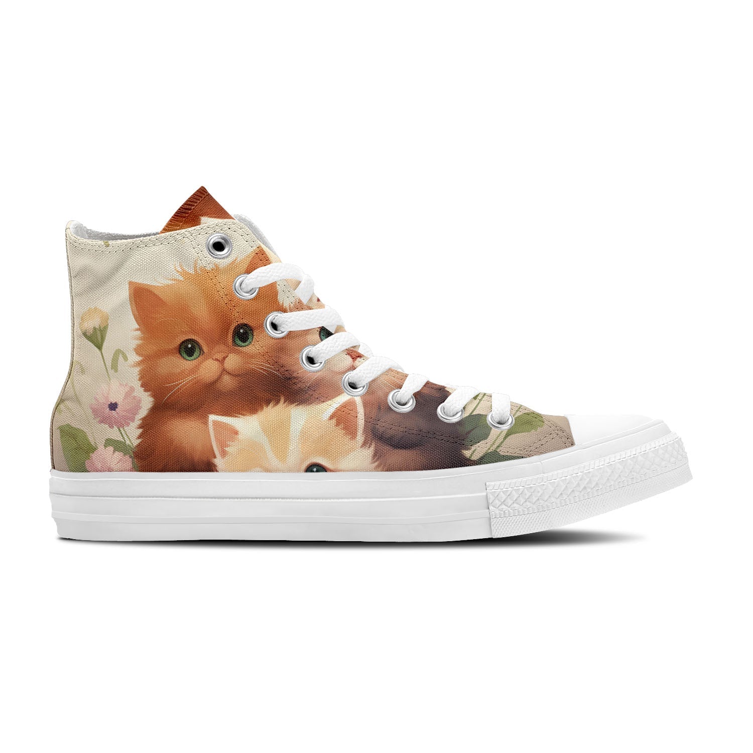 Whiskers Wonderland: Adéntrate en la ternura unisex con nuestras adorables zapatillas de lona de corte medio-con divertidos diseños de gatitos para hombres y mujeres