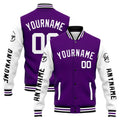 Chaqueta universitaria personalizada estilo Letterman para hombres-mujeres y jóvenes-color morado y blanco