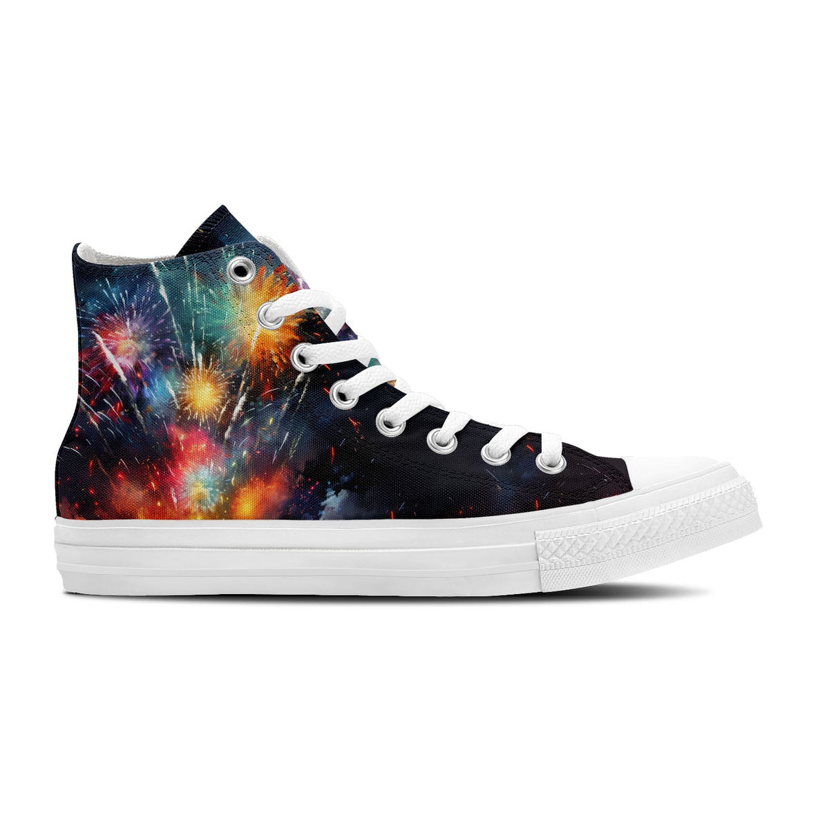 Caleidoscopio de lona: da rienda suelta a tu creatividad con zapatillas de lona de caña alta: la moda unisex florece con la belleza explosiva de los fuegos artificiales estilo salpicaduras de pintura