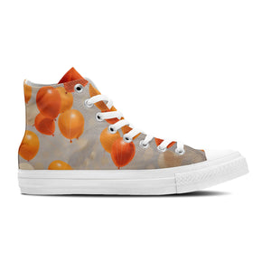 Balloon Bash: Zapatillas de lona de media caña para hombre y mujer -Eleva tu estilo con estas zapatillas de lona de caña media que presentan el encanto divertido del arte de los globos de lunares