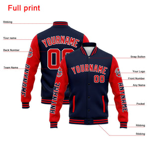 Chaqueta universitaria personalizada estilo Letterman para hombres-mujeres y jóvenes-color azul marino y rojo