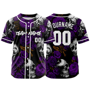 Camiseta de béisbol personalizada para hombres mujeres ni?os y jóvenes con bordados y estampado de calavera rosa y morado