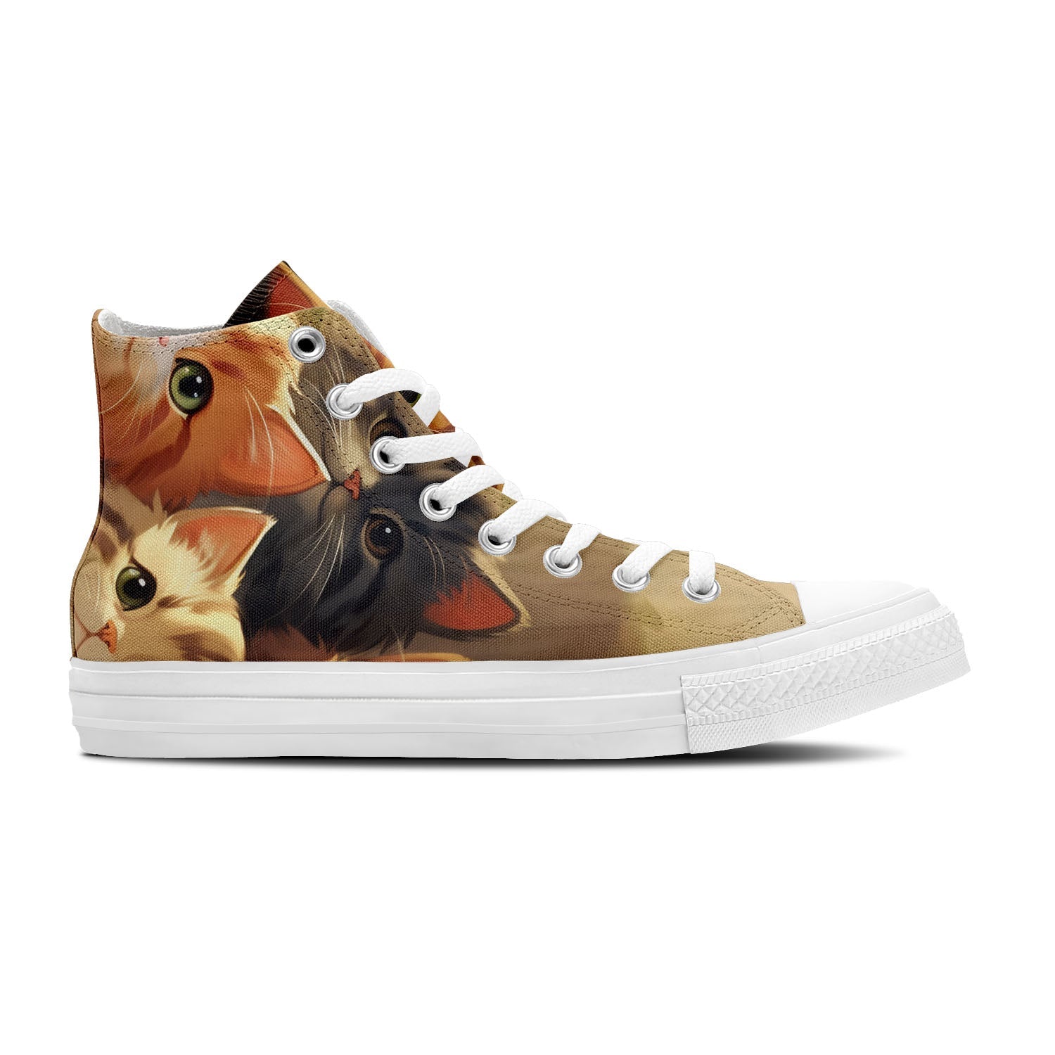 Perfectamente elegantes: realza tu estilo con nuestras zapatillas unisex de lona de corte medio-adornadas con encantadores estampados de gatos para un toque de fantasía-perfectas para hombres y mujeres