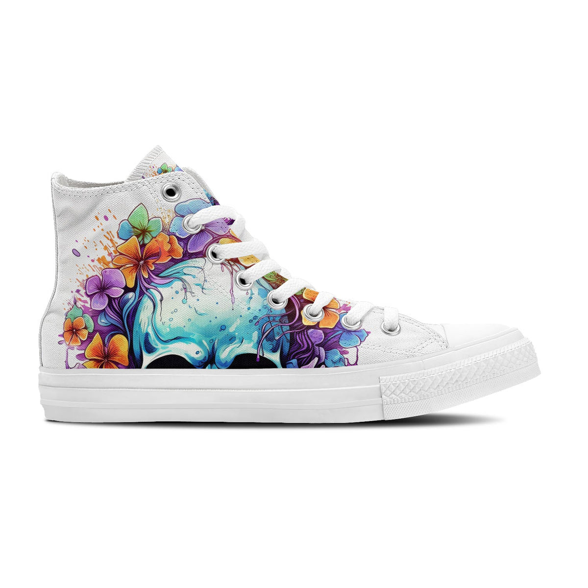 Skull Symphony: Zapatillas unisex de media caña de lona -Adéntrate en una vibrante melodía de color con un diseño de lápiz inspirado en calaveras para hombres y mujeres