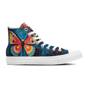 Alas Artísticas: Da rienda suelta a tu creatividad con estas zapatillas de lona de caña alta Moda unisex adornada con el cautivador y divertido diseño de mariposas