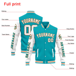 Chaqueta universitaria personalizada estilo Letterman para hombres-mujeres y jóvenes-color verde azulado y blanco