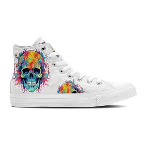 Pencil Perfection: Eleva tu estilo con estas zapatillas de lona de caña alta -Moda unisex con estampados de calaveras en una cautivadora gama de colores y detalles inspirados en lápices