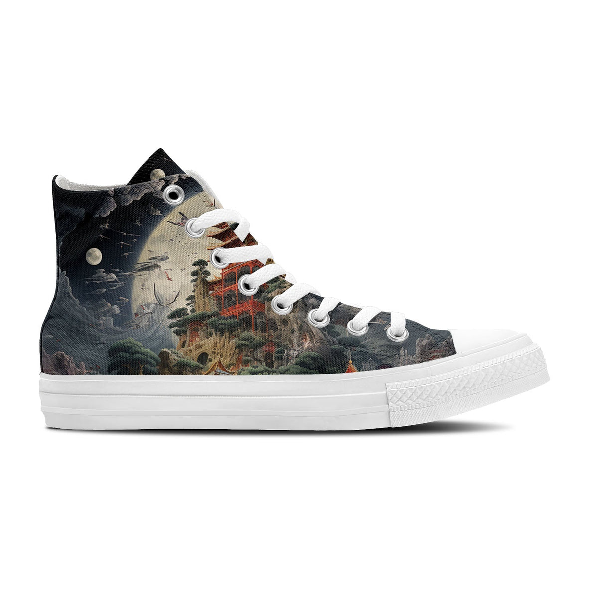 Senderos de pagodas majestuosas: explore paisajes atemporales con nuestras zapatillas de lona de inspiración china