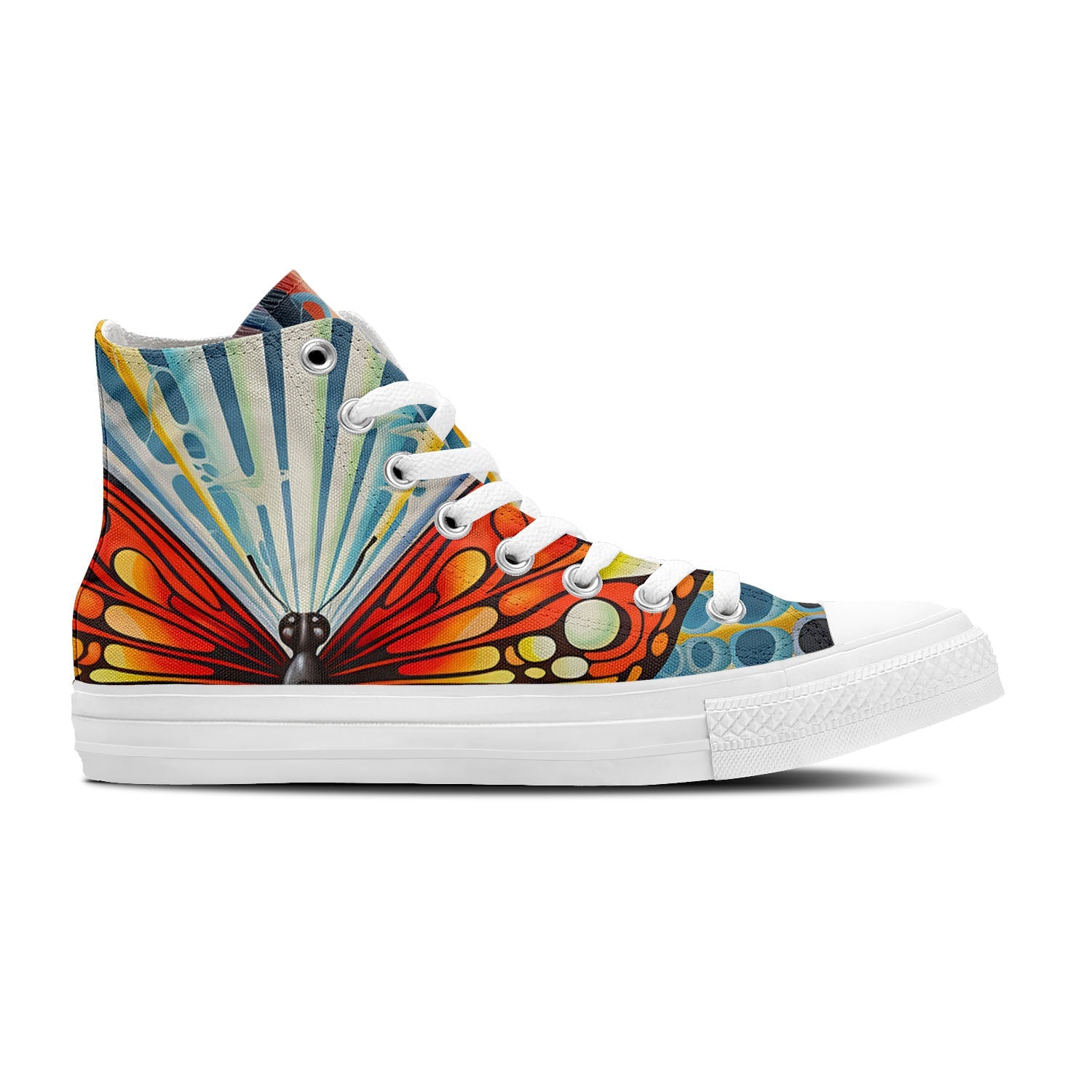 Fantasía de Mariposa: Zapatillas de lona de media caña para hombre y mujer -Adéntrate en un mundo de elegancia artística con imágenes de mariposas de Op Art
