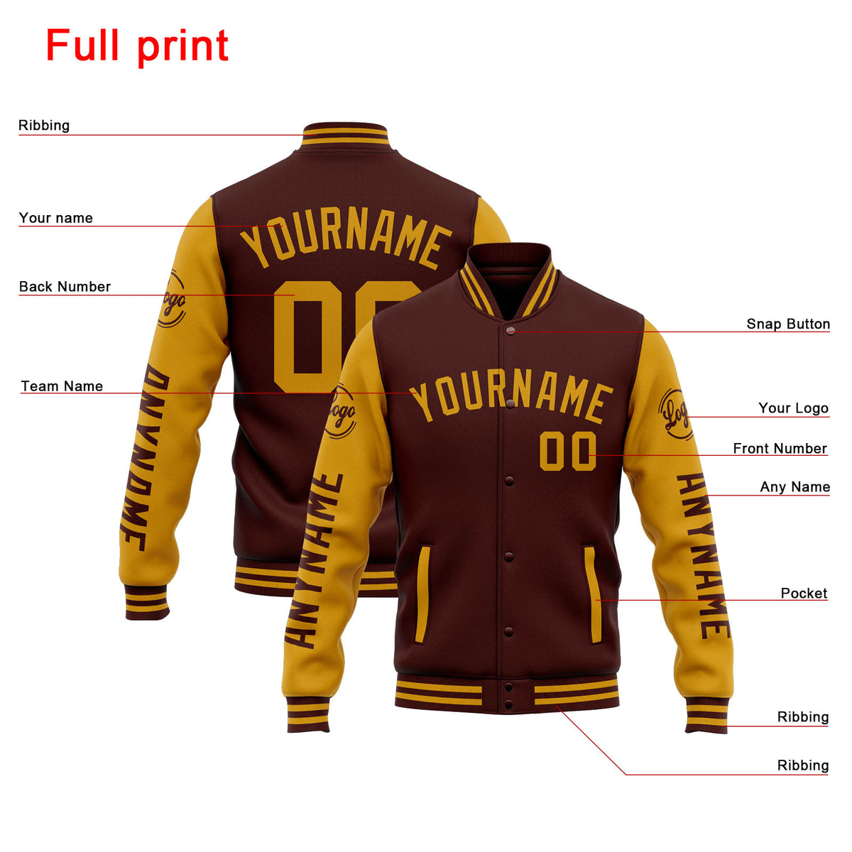 Chaqueta universitaria personalizada estilo Letterman para hombres-mujeres y jóvenes-color burdeos y dorado