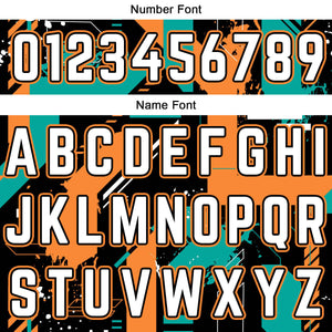 Uniforme de baloncesto personalizado Geometría Aqua Naranja con tu logotipo-nombre y número impresos