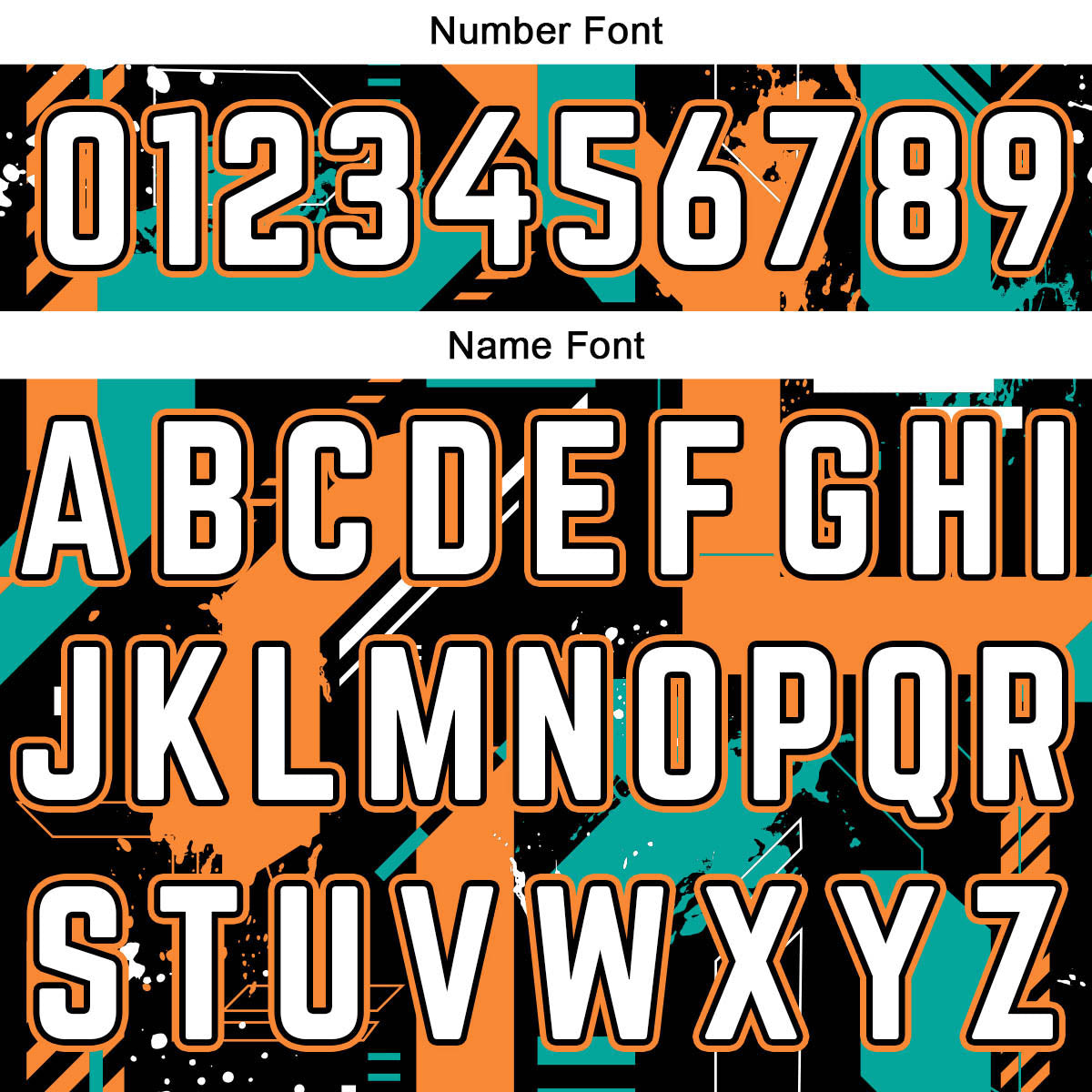 Uniforme de baloncesto personalizado Geometría Aqua Naranja con tu logotipo-nombre y número impresos