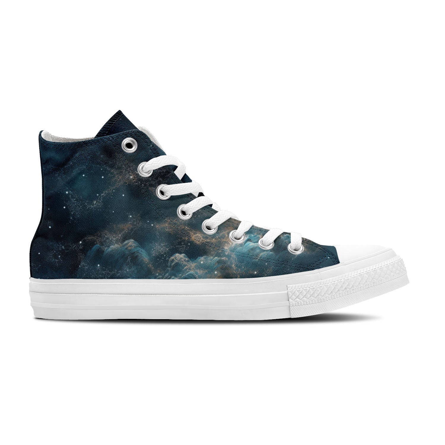 Bajo el dosel celestial: Zapatillas unisex de lona de media caña -Abraza la noche con el diseño Cielo de Medianoche
