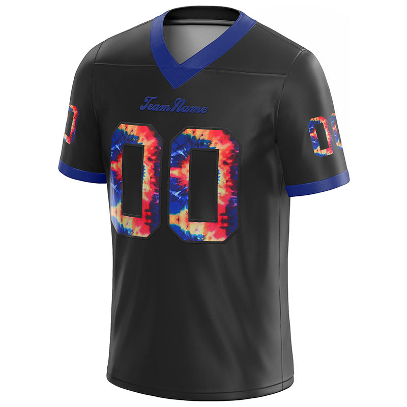 customized authentic tie dye football jersey black-royal mesh