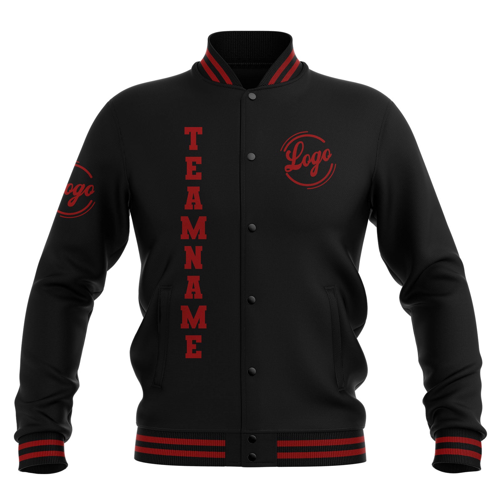Chaquetas universitarias impermeables negras y rojas personalizadas con nombre-número y logotipo bordados a medida