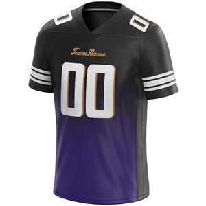 custom authentic gradient fashion football jersey purple-black-gold mesh