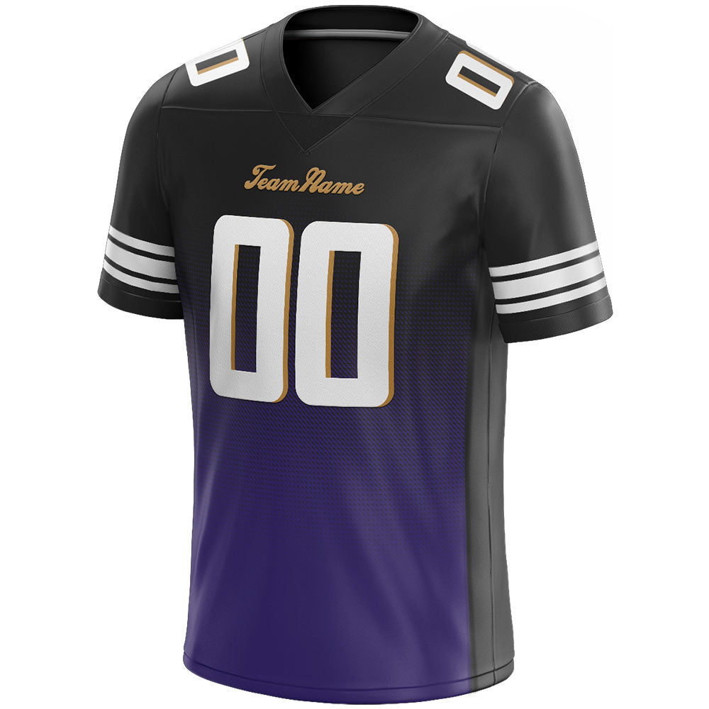 custom authentic gradient fashion football jersey purple-black-gold mesh