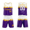 Uniforme de baloncesto personalizado blanco y morado con tu logotipo-nombre y número impresos