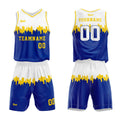 Uniforme de baloncesto personalizado blanco y azul con tu logotipo-nombre y número impresos