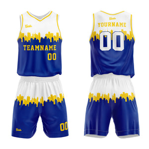 Uniforme de baloncesto personalizado blanco y azul con tu logotipo-nombre y número impresos