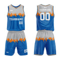 Uniforme de baloncesto personalizado en gris y azul con tu logotipo-nombre y número impresos
