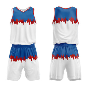 Uniforme de baloncesto personalizado en gris-azul y blanco con tu logotipo-nombre y número impresos