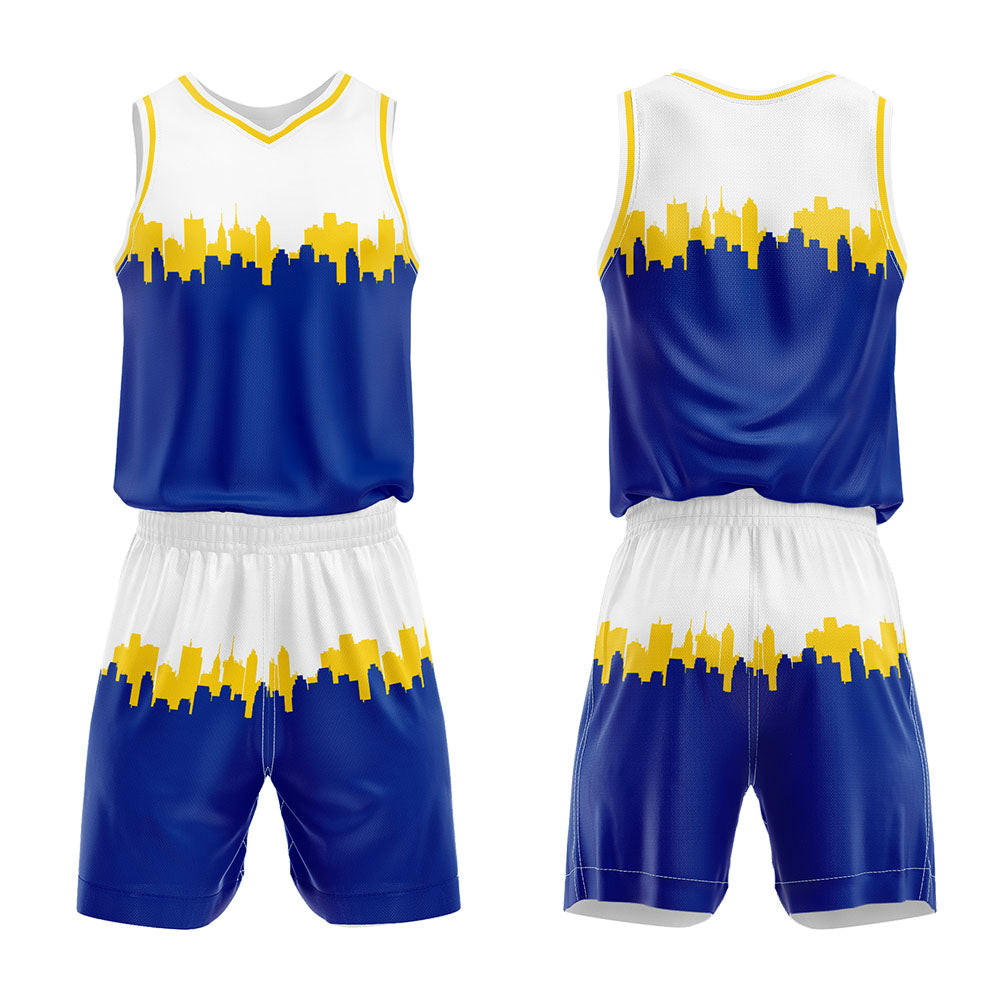 Uniforme de baloncesto personalizado blanco y azul con tu logotipo-nombre y número impresos