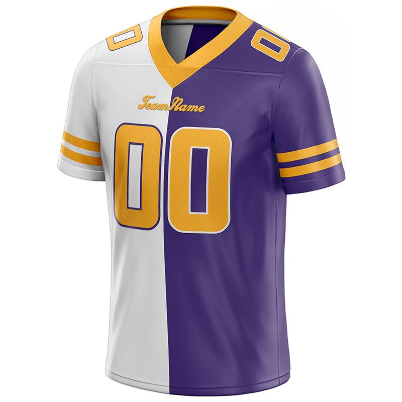 custom authentic split fashion football jersey yellow-white-purple mesh