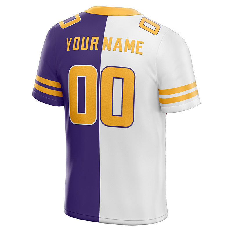 custom authentic split fashion football jersey purple-white-yellow mesh