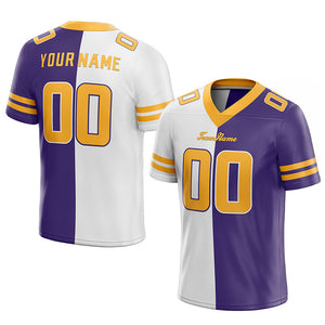 custom authentic split fashion football jersey purple-white-yellow mesh