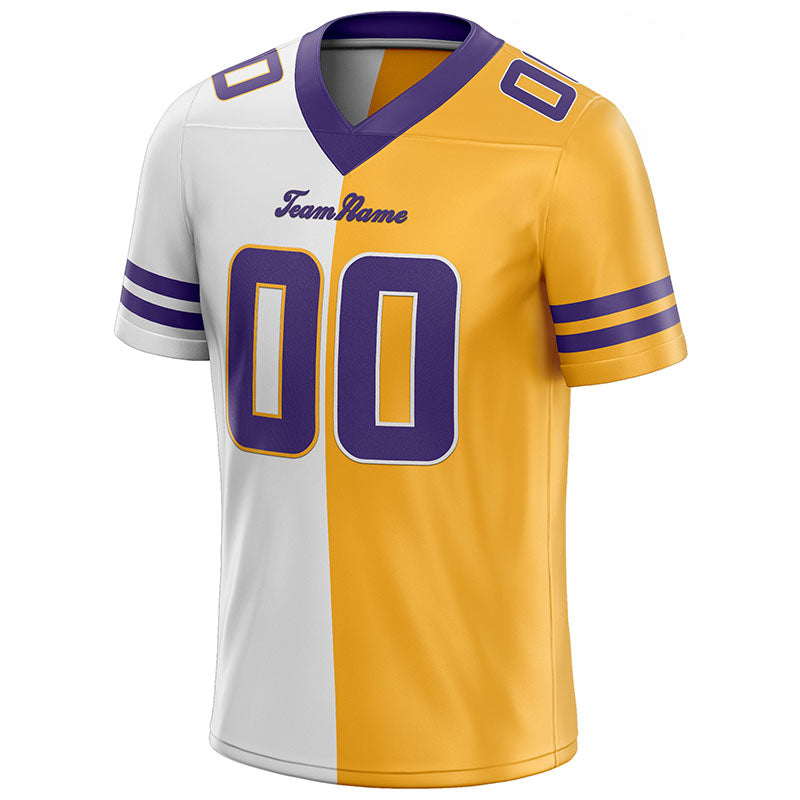 custom authentic split fashion football jersey purple-white-yellow mesh