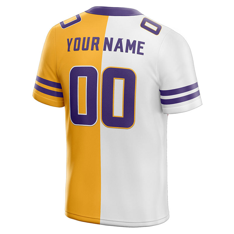custom authentic split fashion football jersey purple-white-yellow mesh